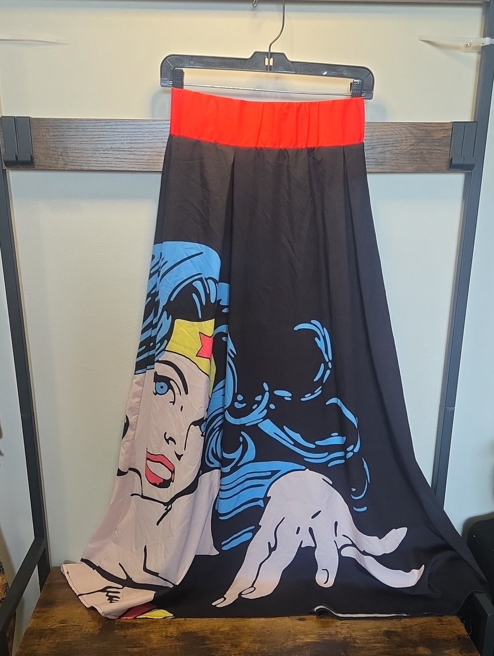 Wonder Woman Comic Maxi Skirt with Red Waist Pop Art Print